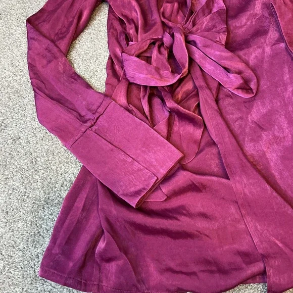 Princess Polly Dress Womens US 4 AU 8 pink Satin Wrap Tie Long Sleeve Mini - Picture 2 of 12